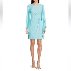 Belle Badgley Mischka  Women’s Maeve Faux Wrap Statement Sleeves Mini Dress